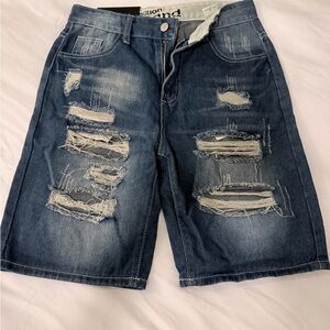 Distressed Blue Denim Shorts